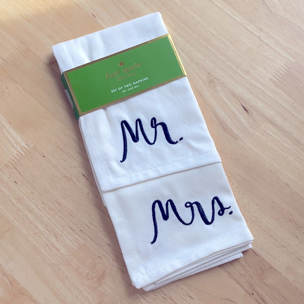 NEW! Kate Spade New York Mr. and Mrs. napkins pair